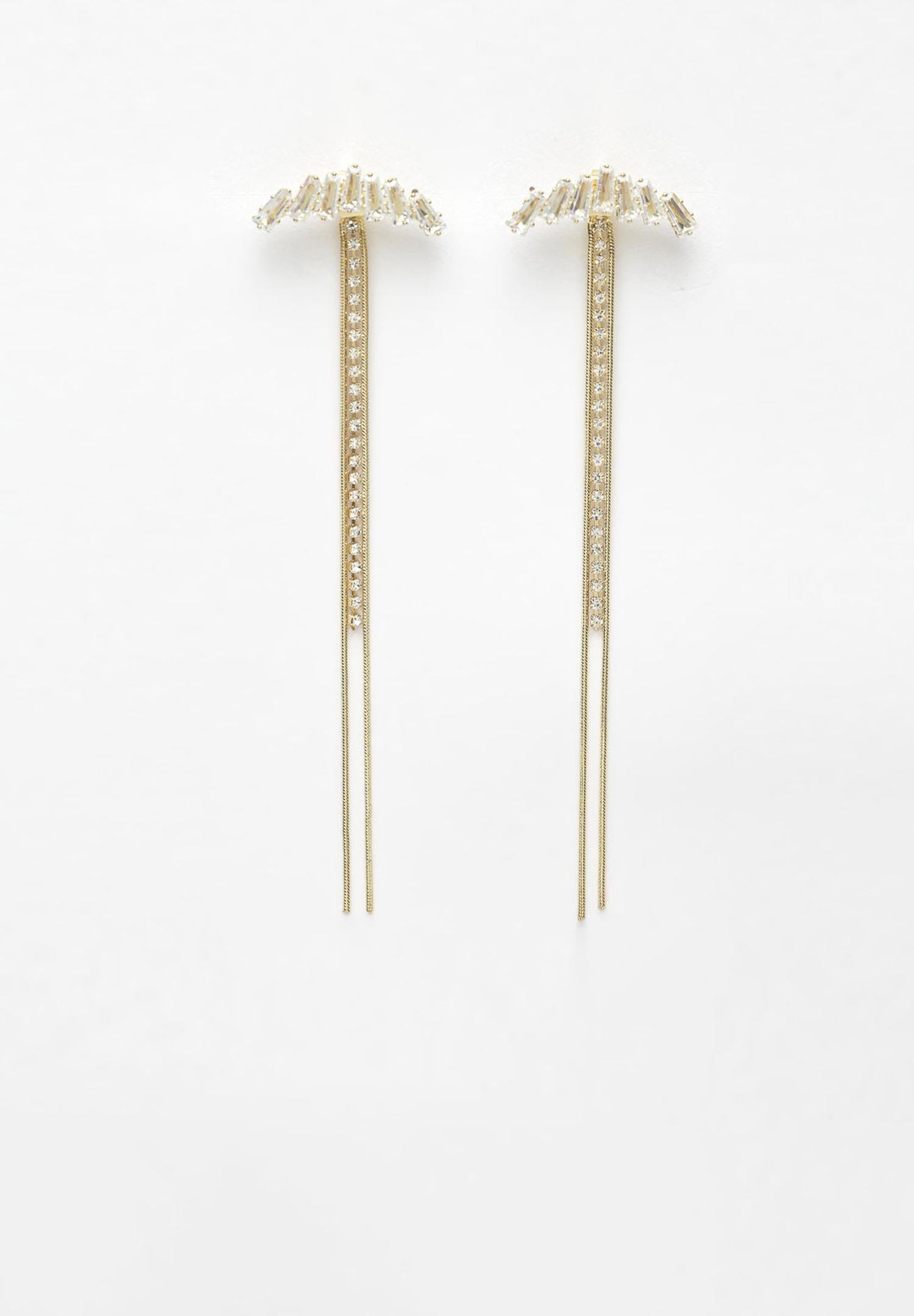Gold Crystal Long Hanging Earrings