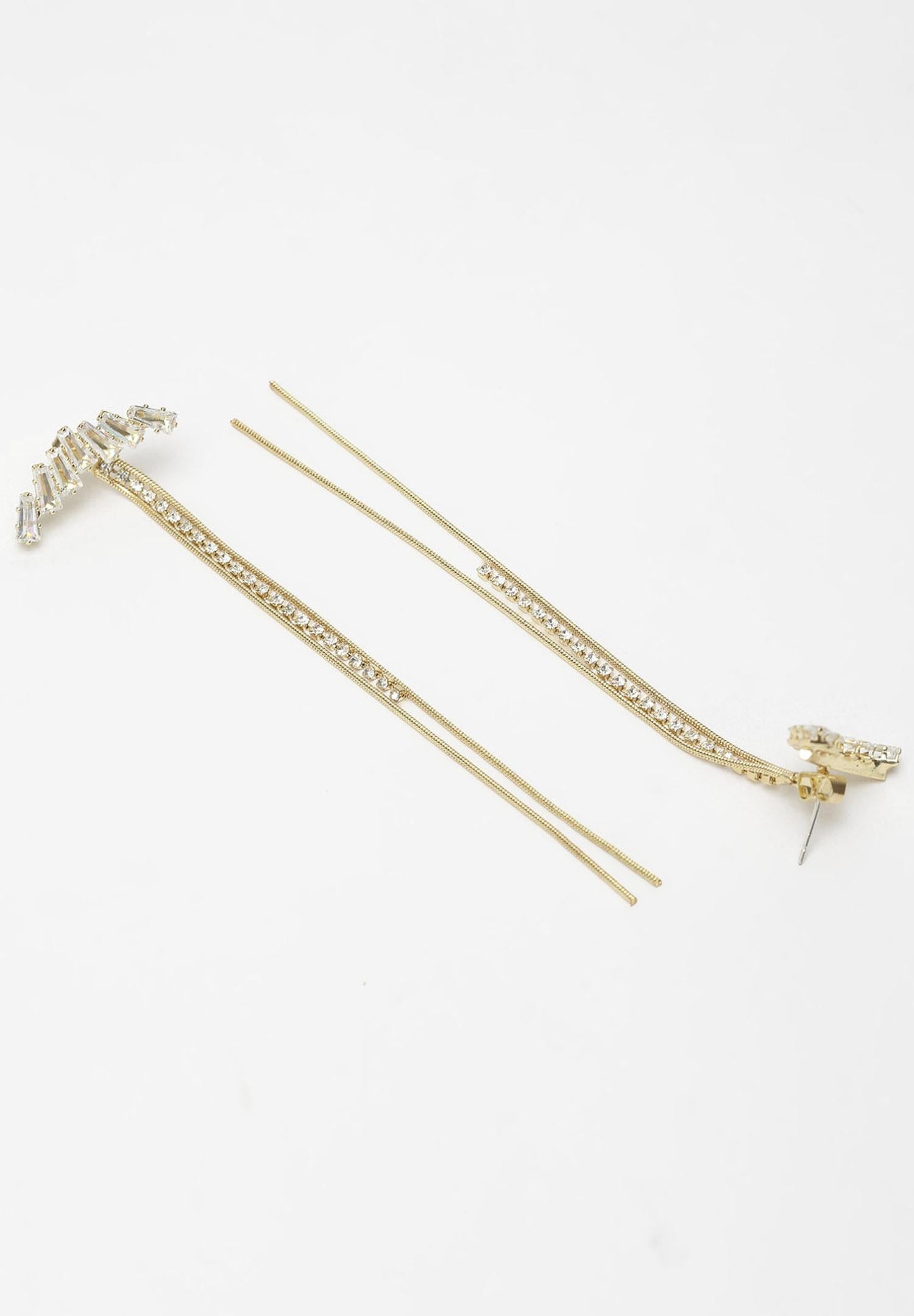 Gold Crystal Long Hanging Earrings