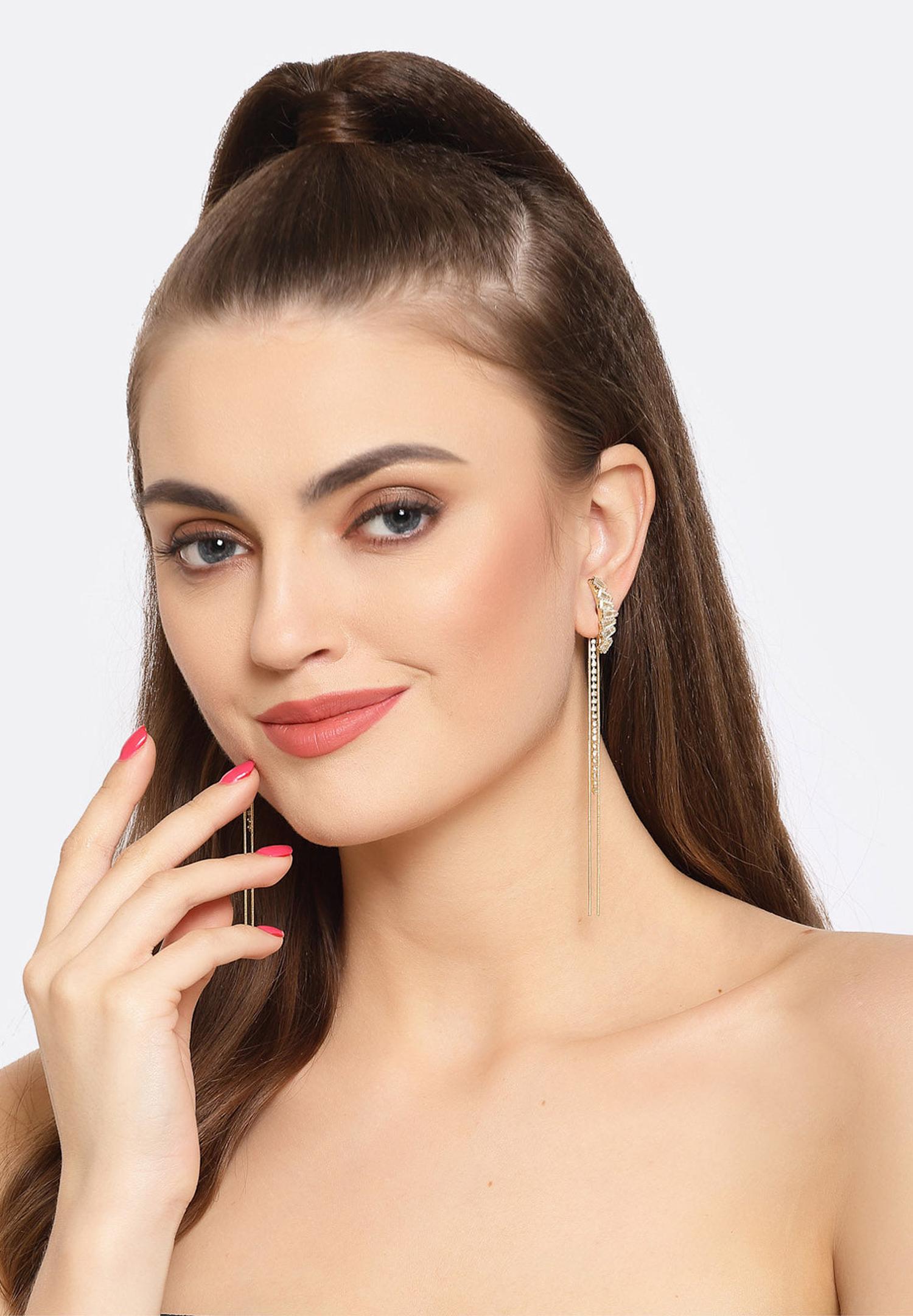 Gold Crystal Long Hanging Earrings