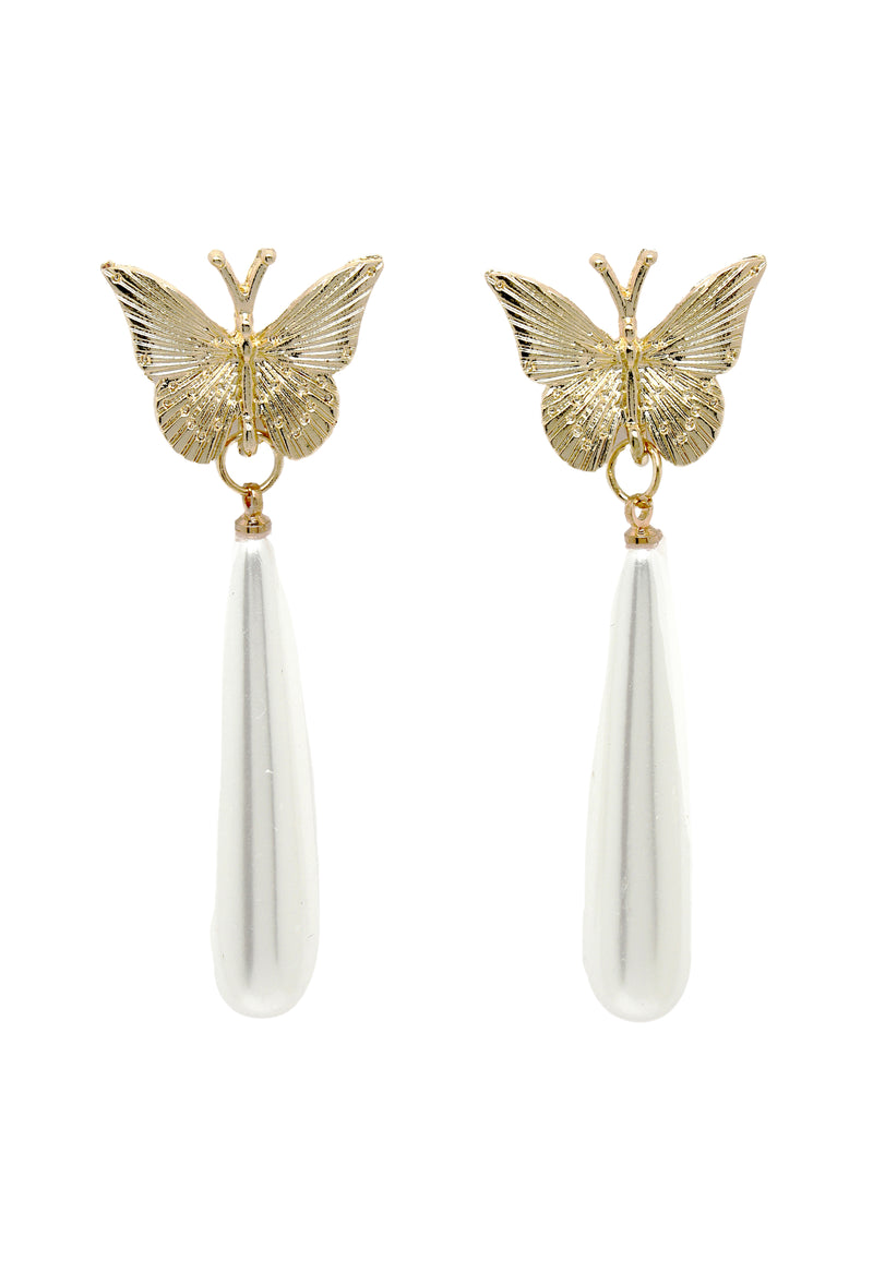 Pendientes de cristal de perlas de mariposa blanca