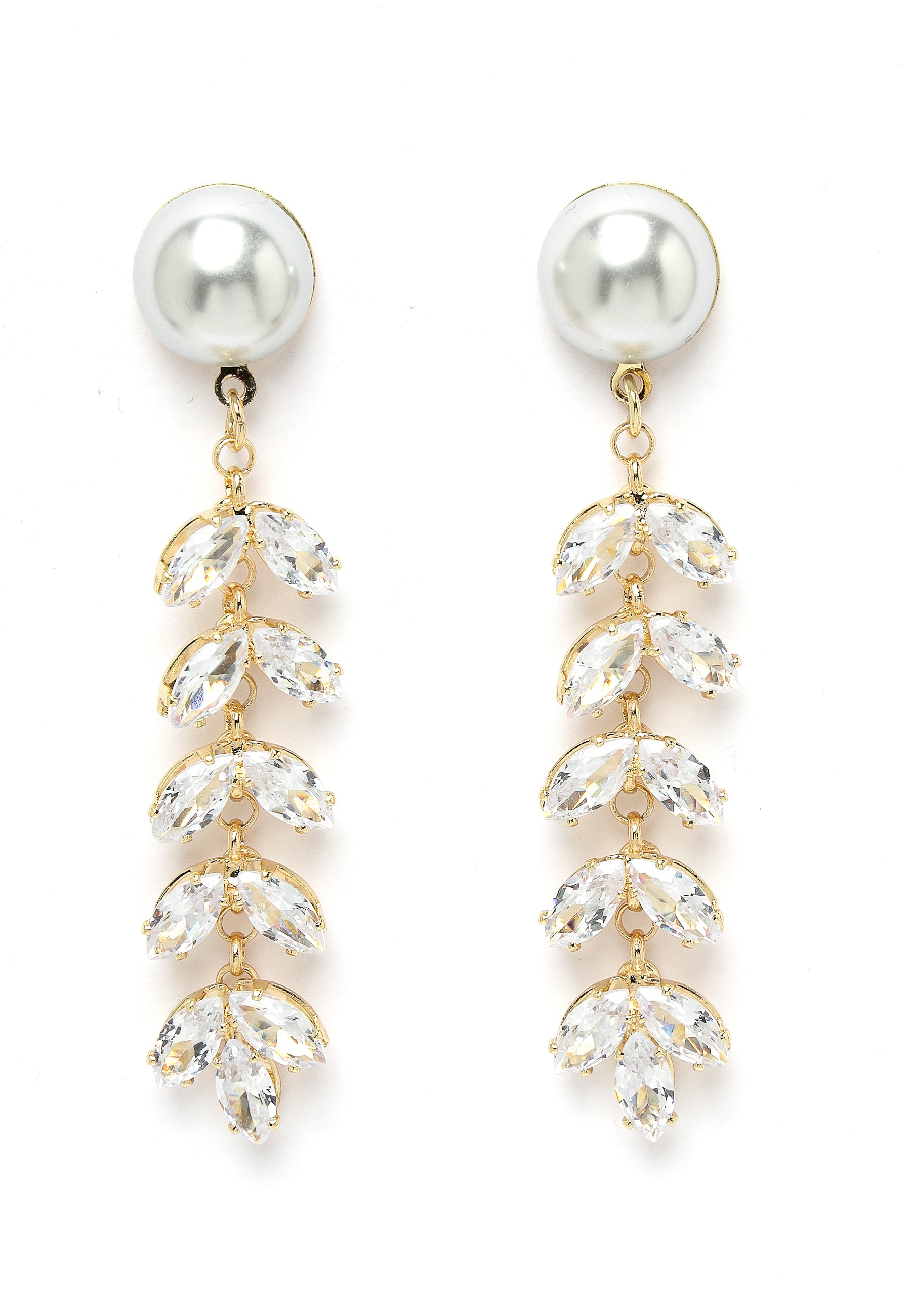 White Long Tipped With Pearl Earrings