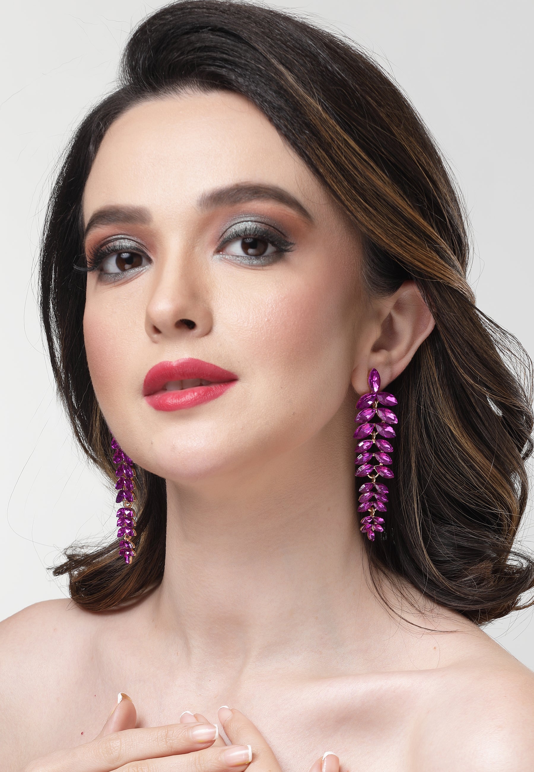 Multicolored Cascading Leaf-Shaped Drop Earrings