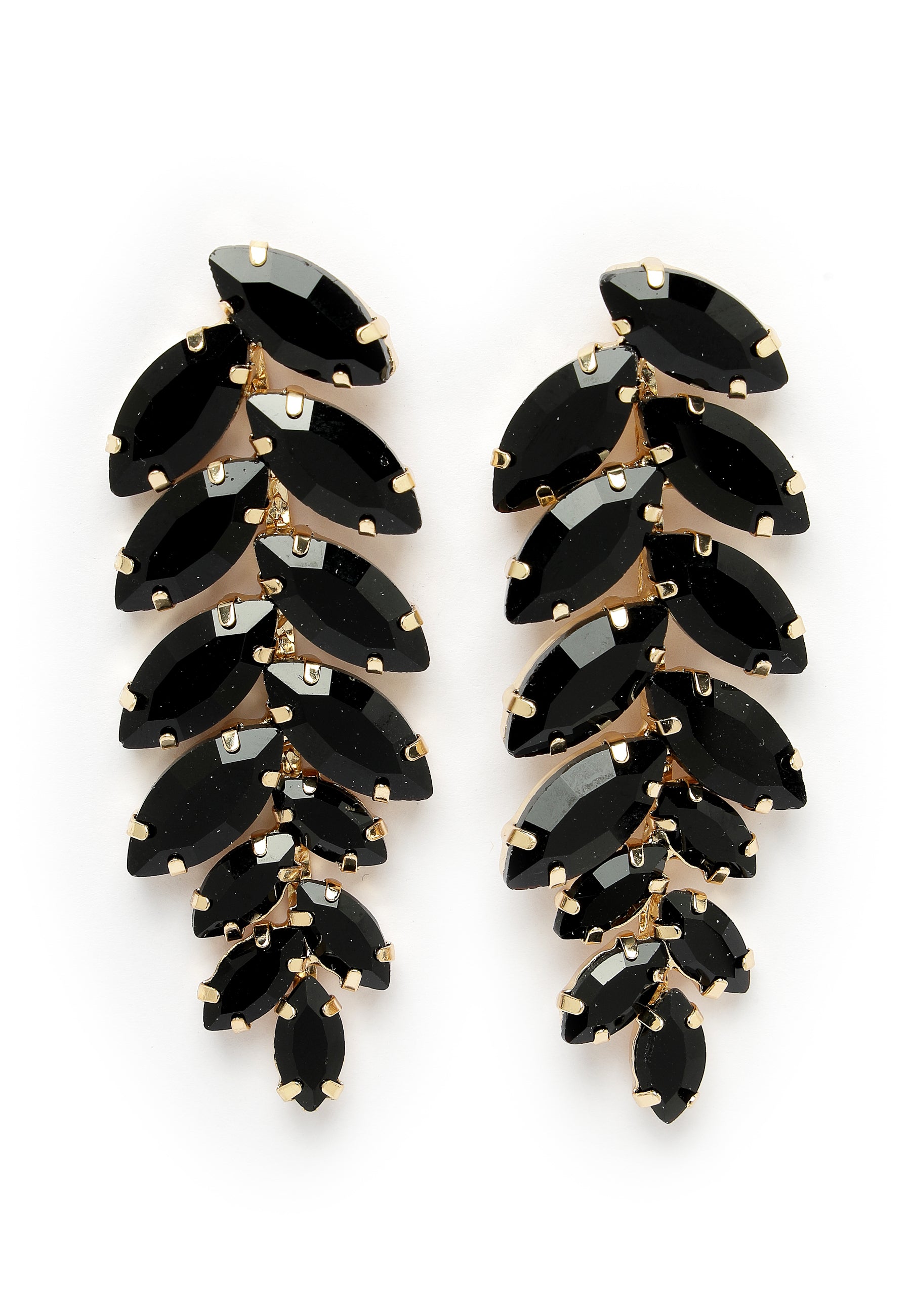 Black Leaf-Shaped Drop Earrings