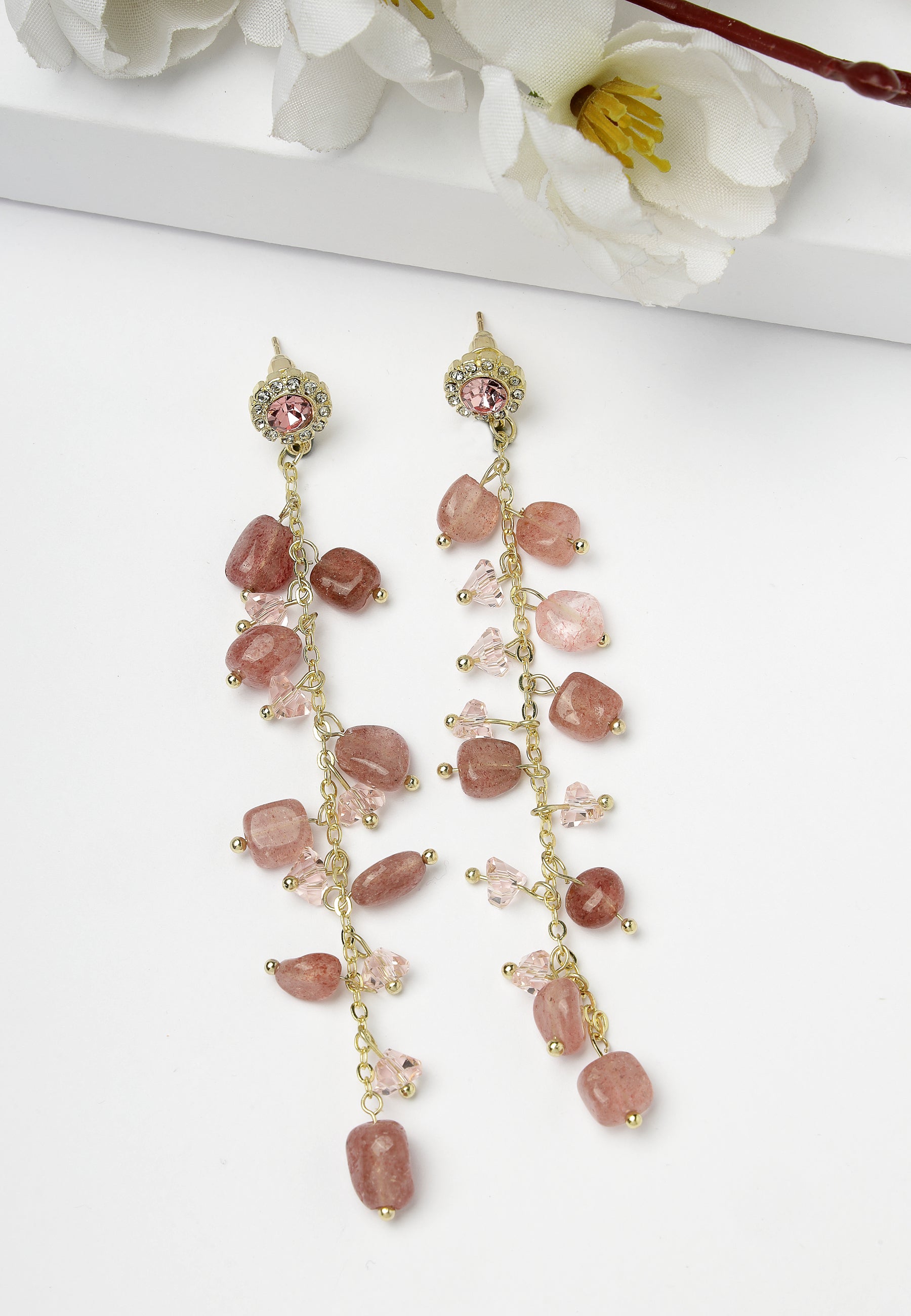 Sterling Pink Long Drop Earrings