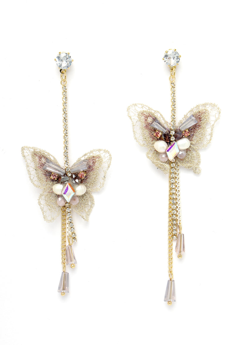 Boucles d'oreilles pendantes papillon carillons dorés