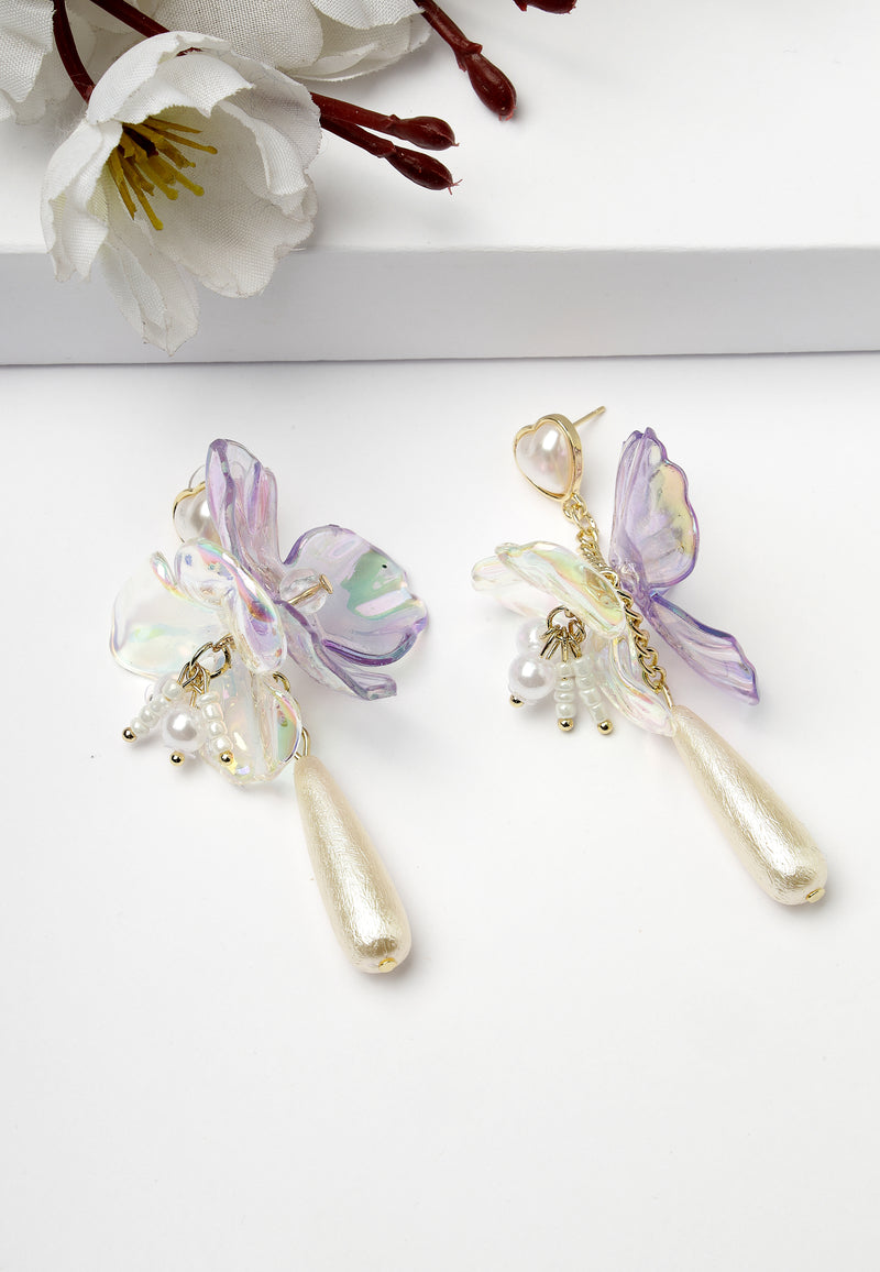 Lavender Butterfly Drop Earrings