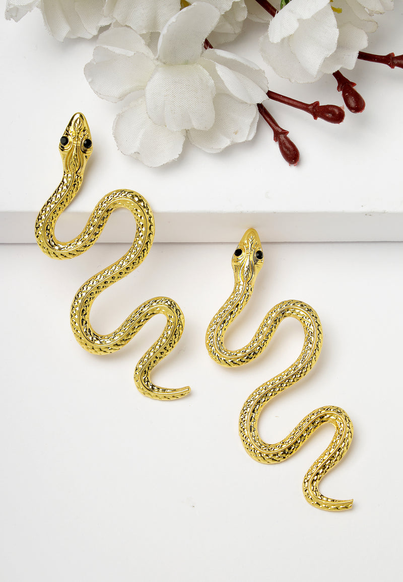 Gold-Coloured Elegant Snake Earrings