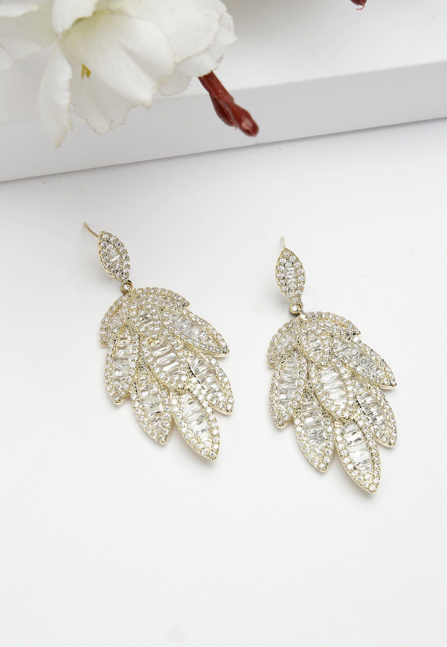 Cubic Zirconia Willow Leaf Dangle Earrings