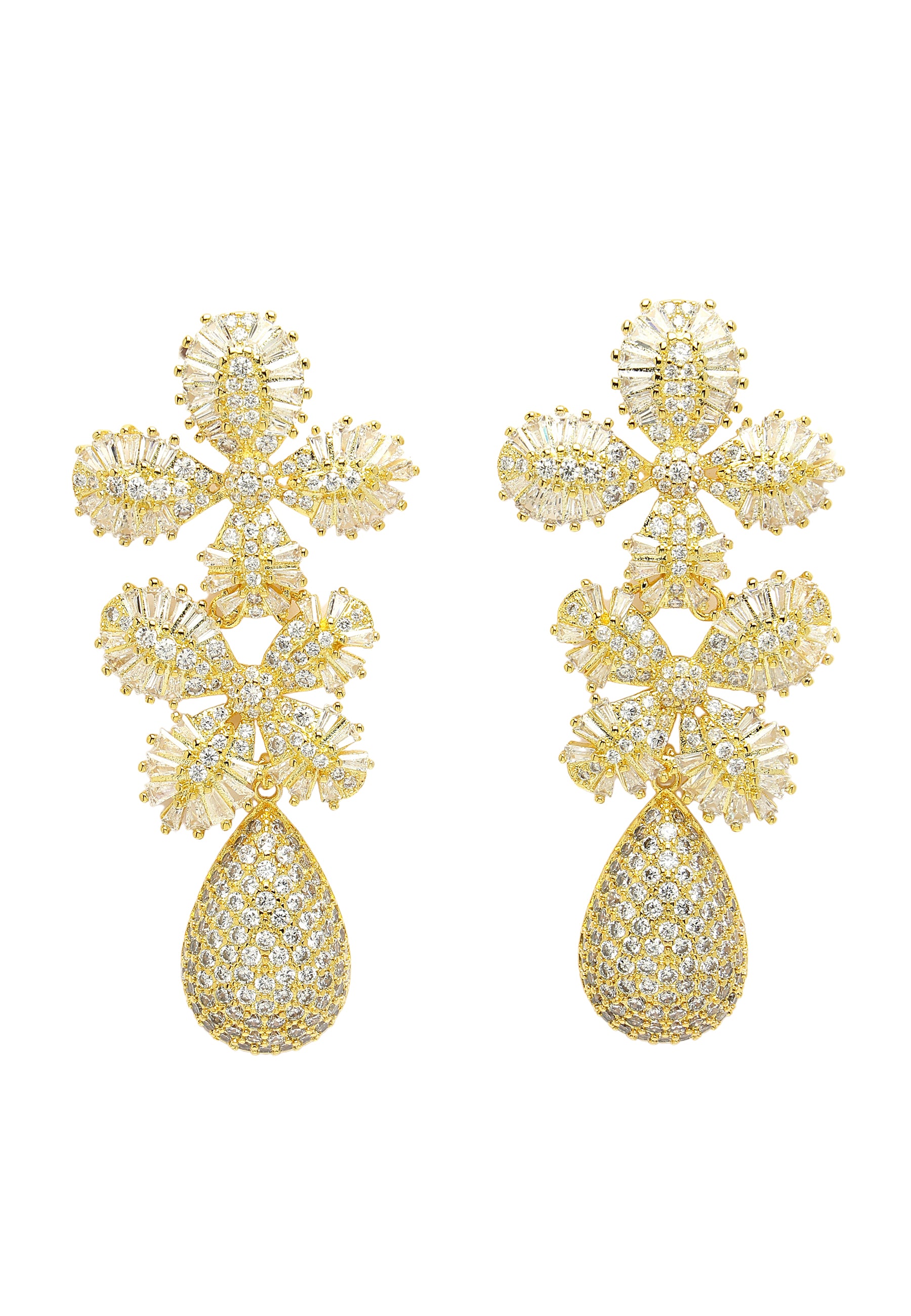 Cubic Zirkonia Dual Flower Drop korvakorut