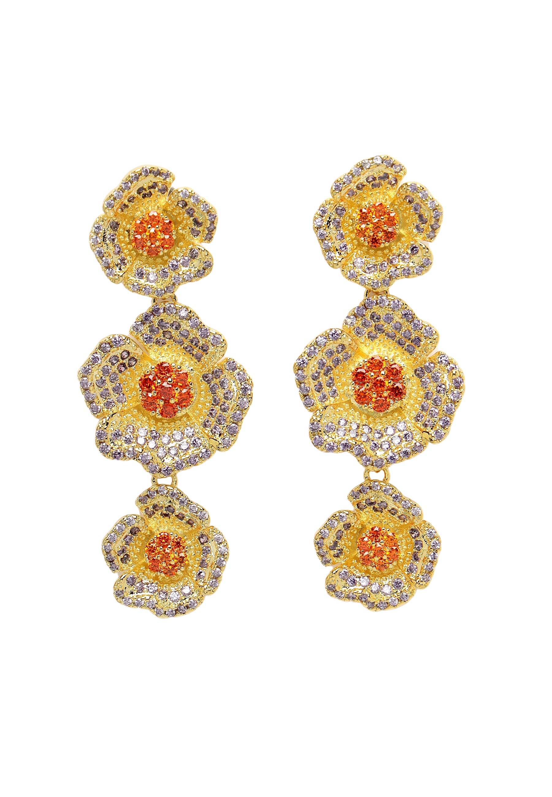 Cubic Zirkonia Triple Flower Dangle korvakorut