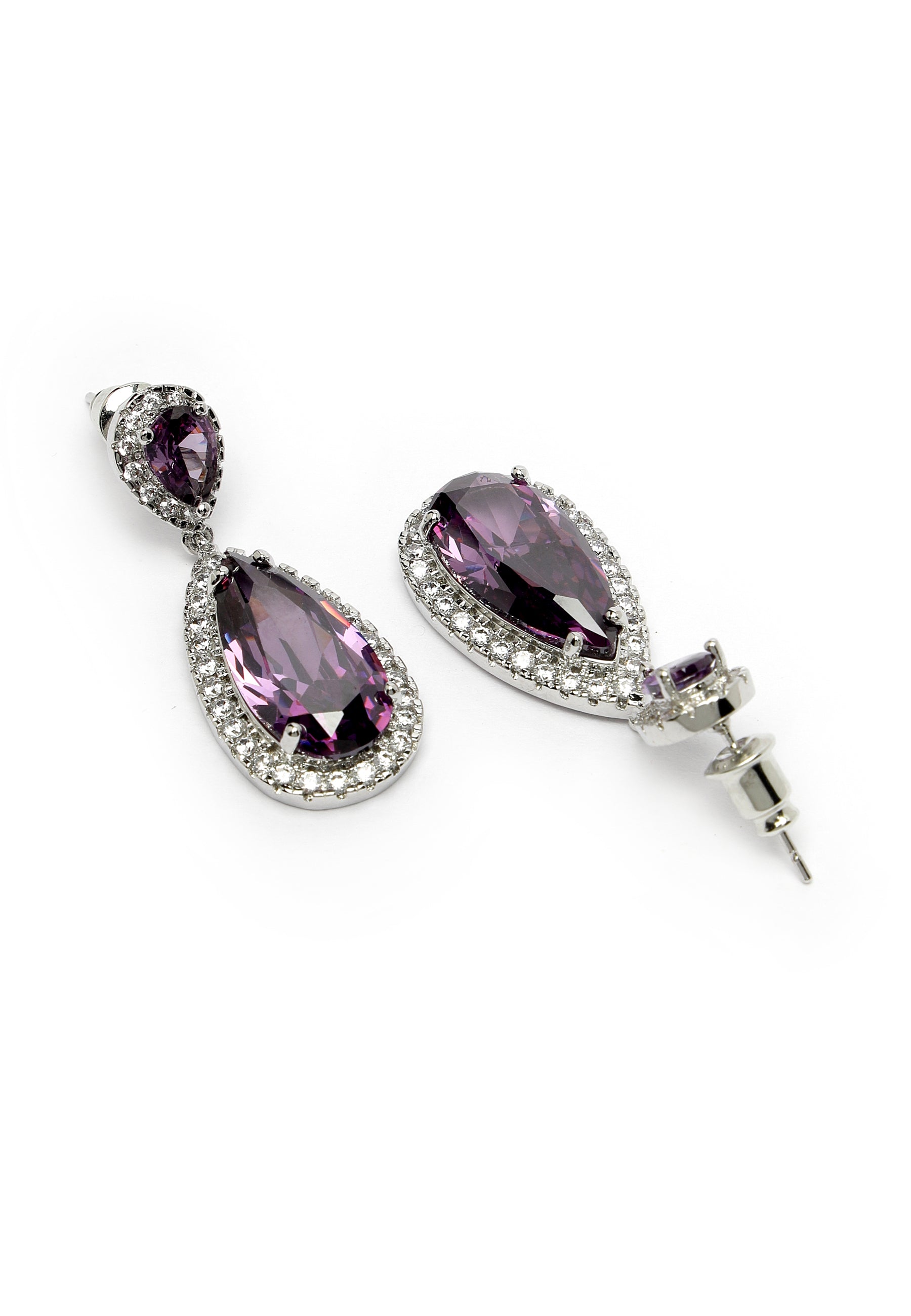 Zirconia Drop Earrings In Purple