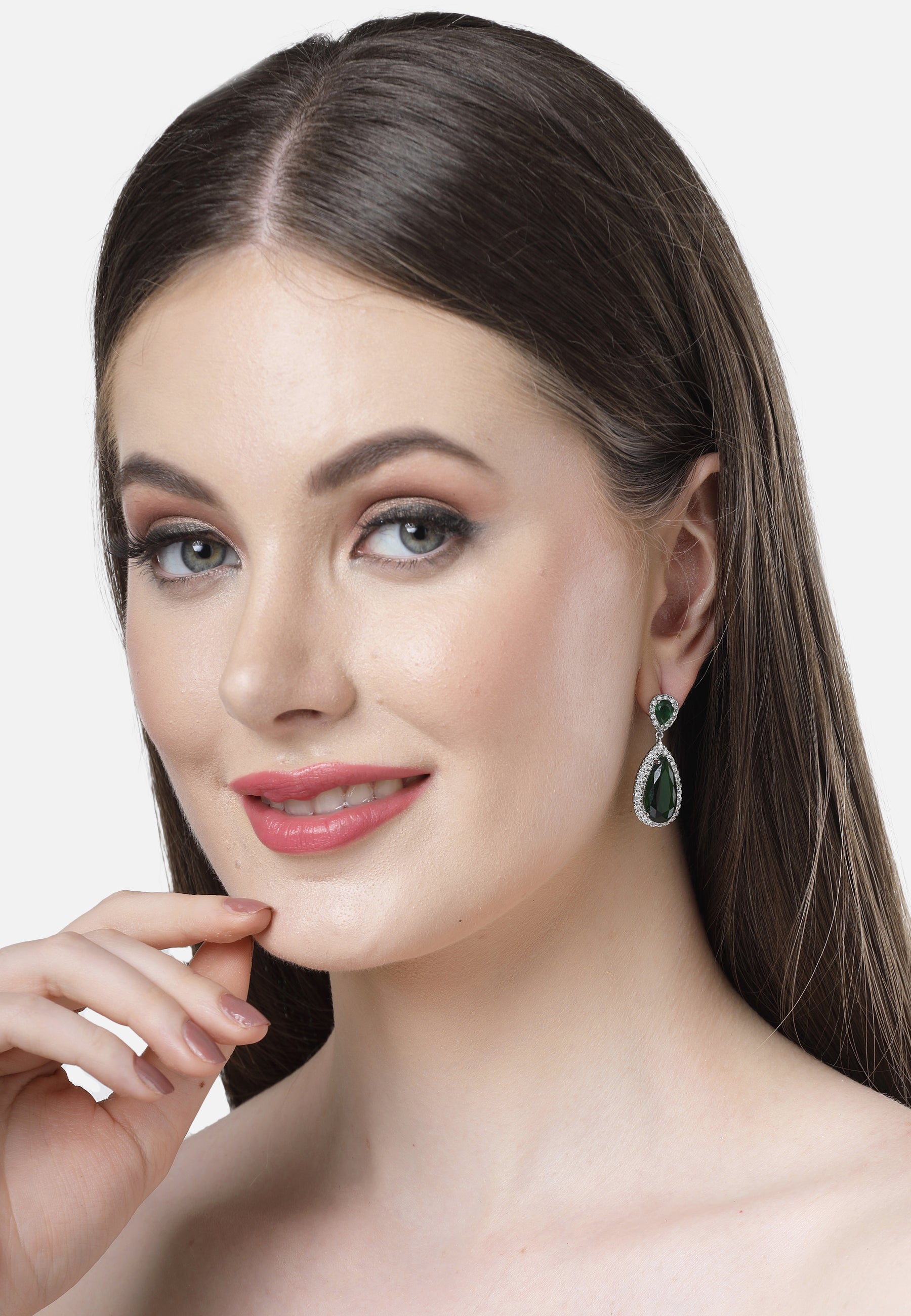 Boucles d'oreilles pendantes en zircone verte