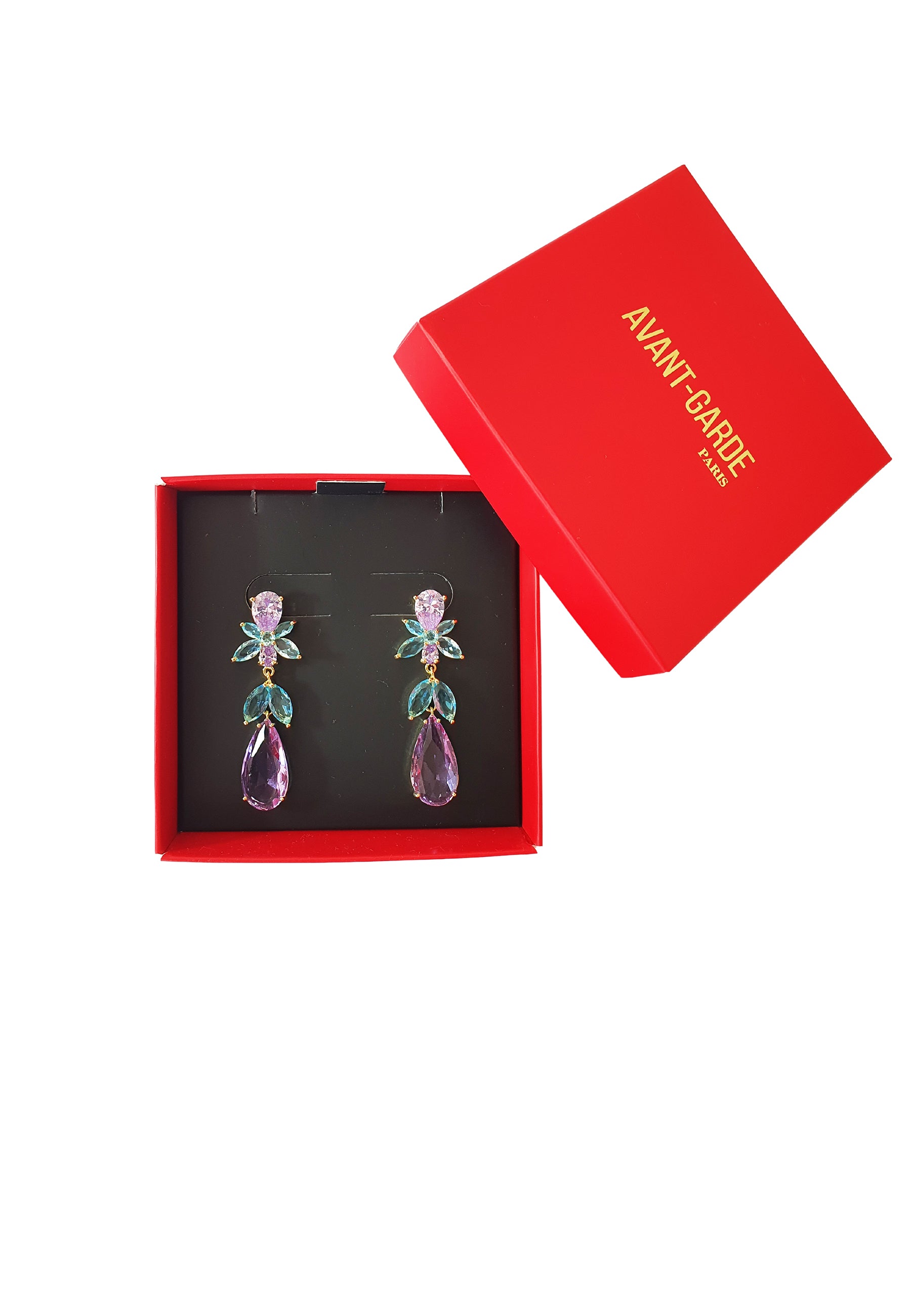 Boucles d'oreilles pendantes florales en zircone cubique