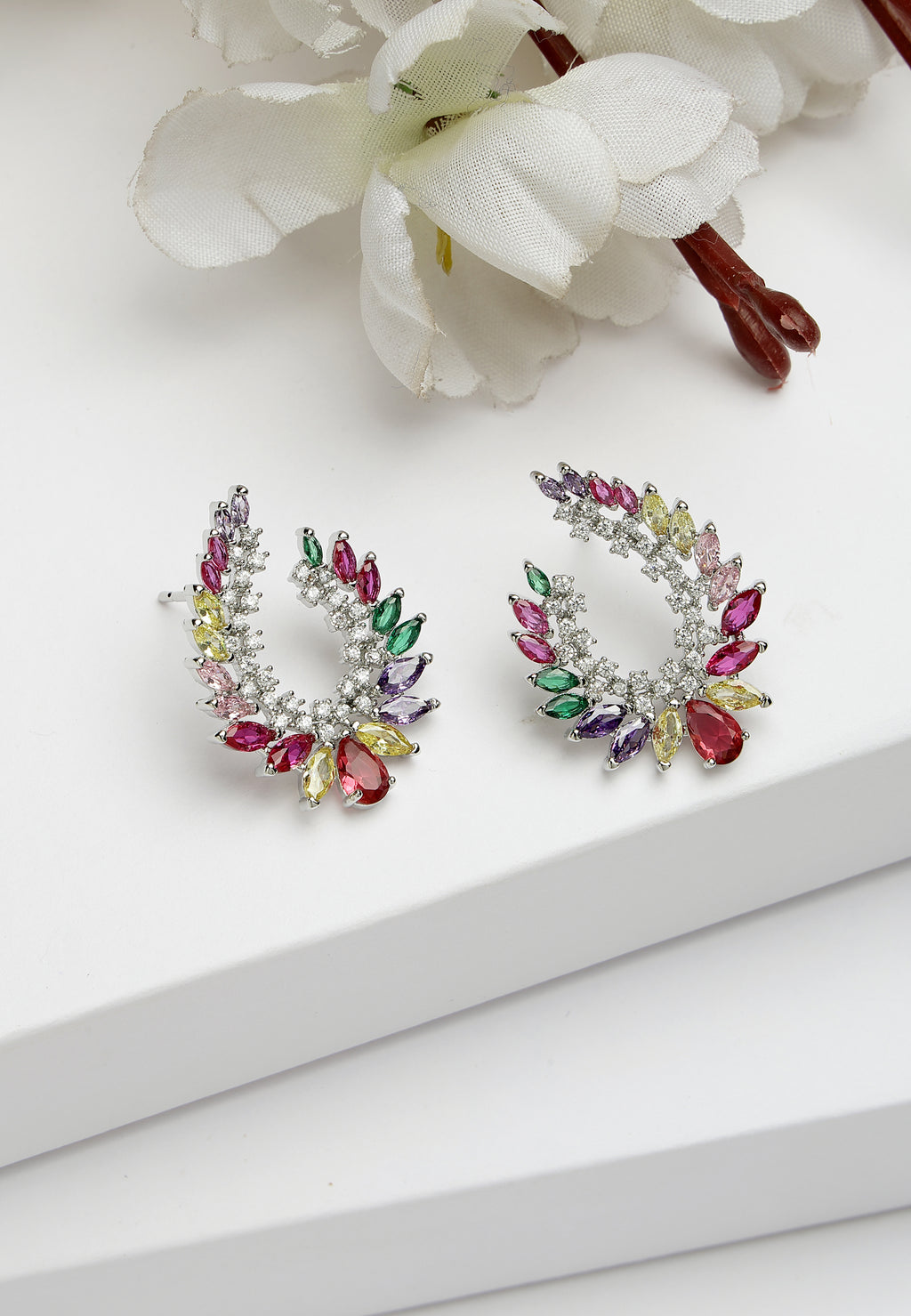 Crystals Studded Arc Earrings