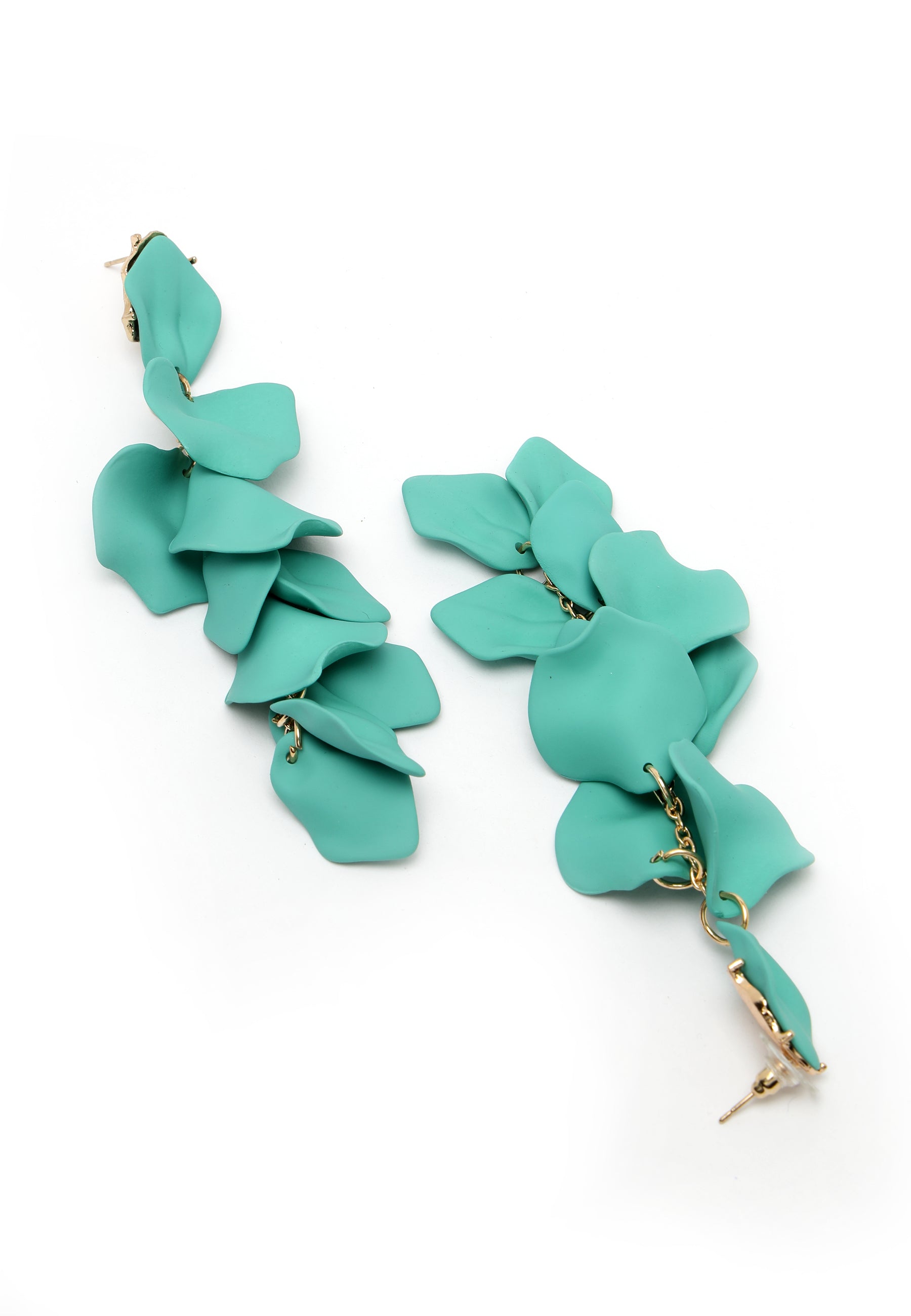Turquoise Blue Rose Petal Shaped Danglers Earrings