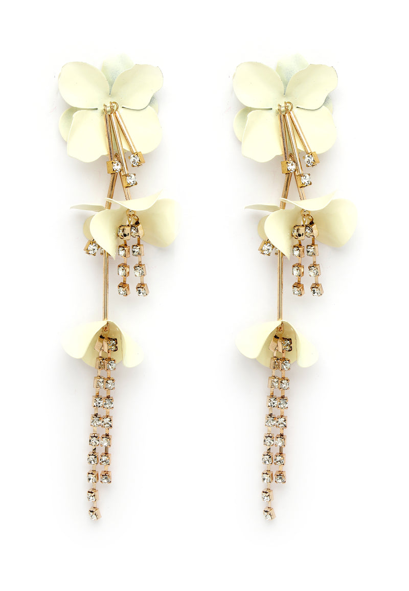 Long White Floral Earrings
