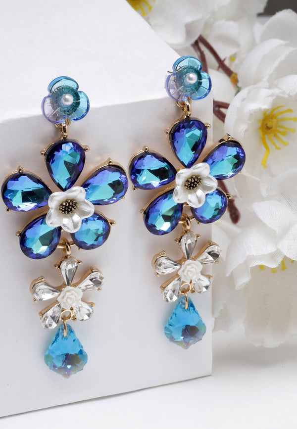 Blue Flower Shaped Drop Earrings