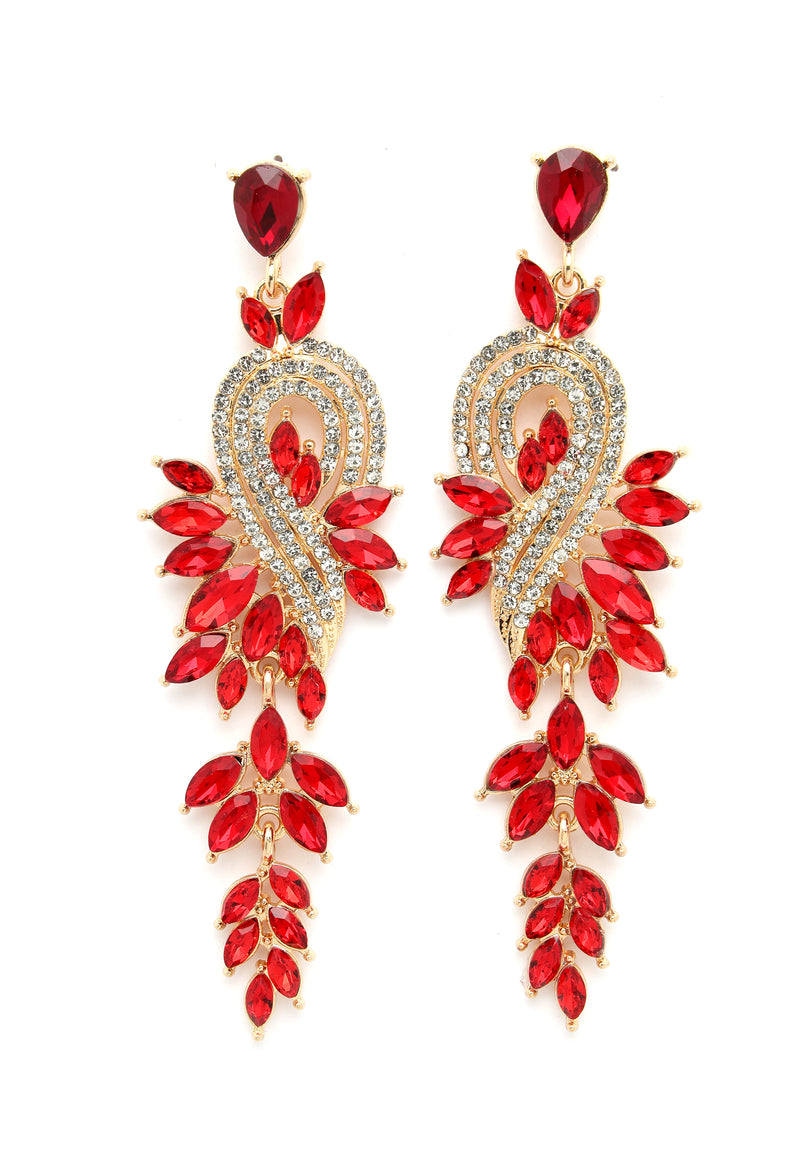 Beautiful Red Crystal Leaf Earrings