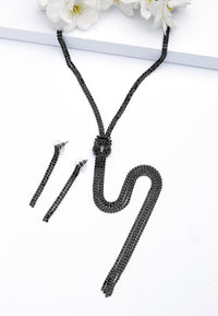 Svart färg frans glittrande halsband set