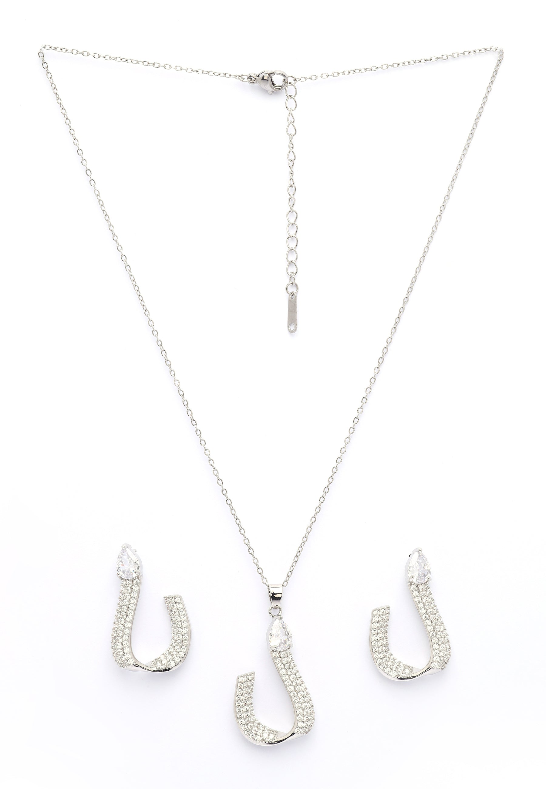 Shimmering Charm Horseshoe Earrings and Necklace Set