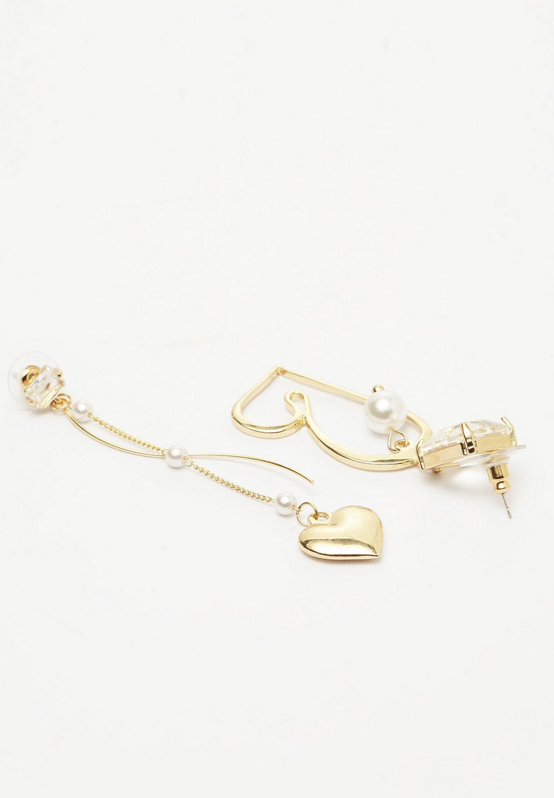 Quirky Heart And Pearls Crystal Earrings