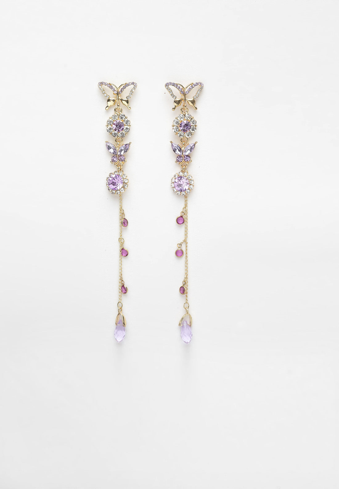 Purple Butterfly Crystal Long Hanging Earrings