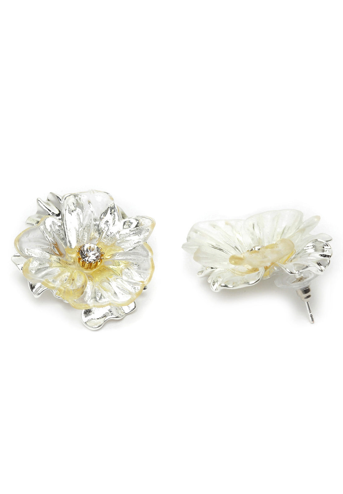 Silver Floral Crystal Stud Earrings