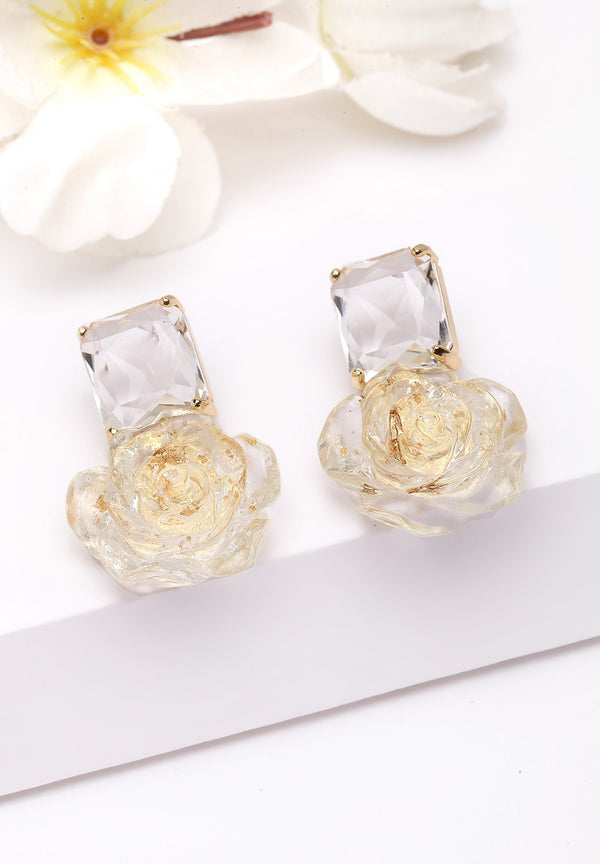 Gold Floral Crystal Earrings