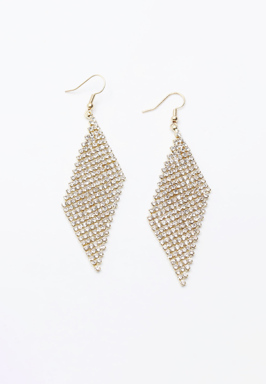 Gold Plated Long Bling Crystal Rhinestone Drop Earrings