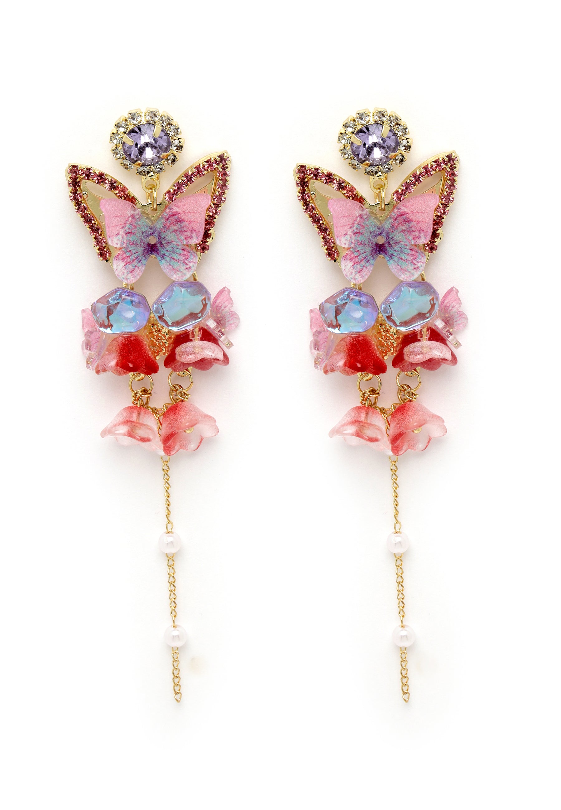 Boucles d'oreilles longues suspendues en cristal papillon