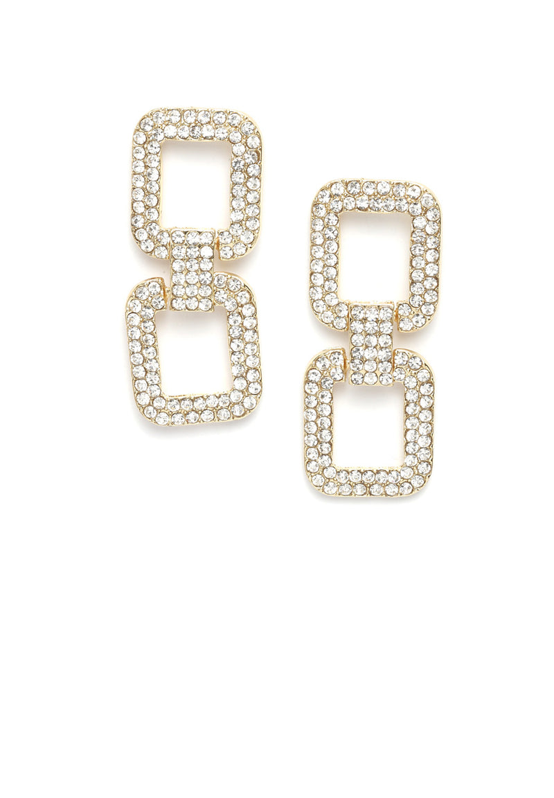 gold-toned crystal square hoop Earrings